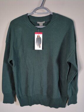 NWT Matty M 100% Cotton Waffle Knit Crew Neck Green Sweater -‎ Size Med Relaxed